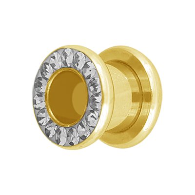 24k gold plated crystal flesh tunnel with rounded edge