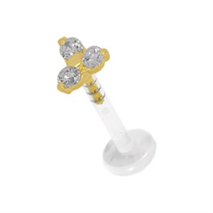 Bioplast push in labret with 18k gold jewelled trinity
