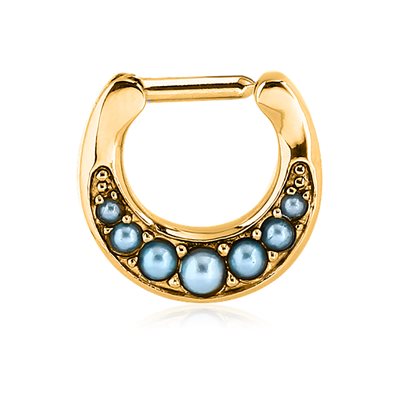 Gold plated steel jewelled clicker with turquoise gem