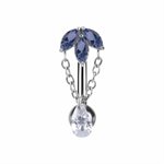 Reverse navel banana with nano gems and pear drop dangle