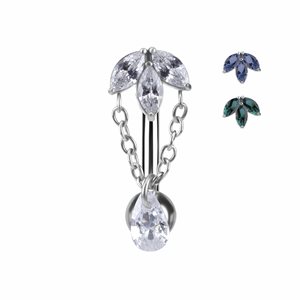 Reverse navel banana with gems and pear drop dangle