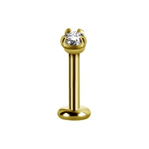 24k gold plated internal labret with prong setting stone