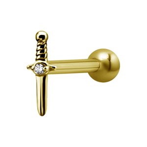 24k gold plated internal barbell with jewelled dagger attachment