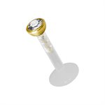 Bioplast labret with 24k gold plated jewelled attachment