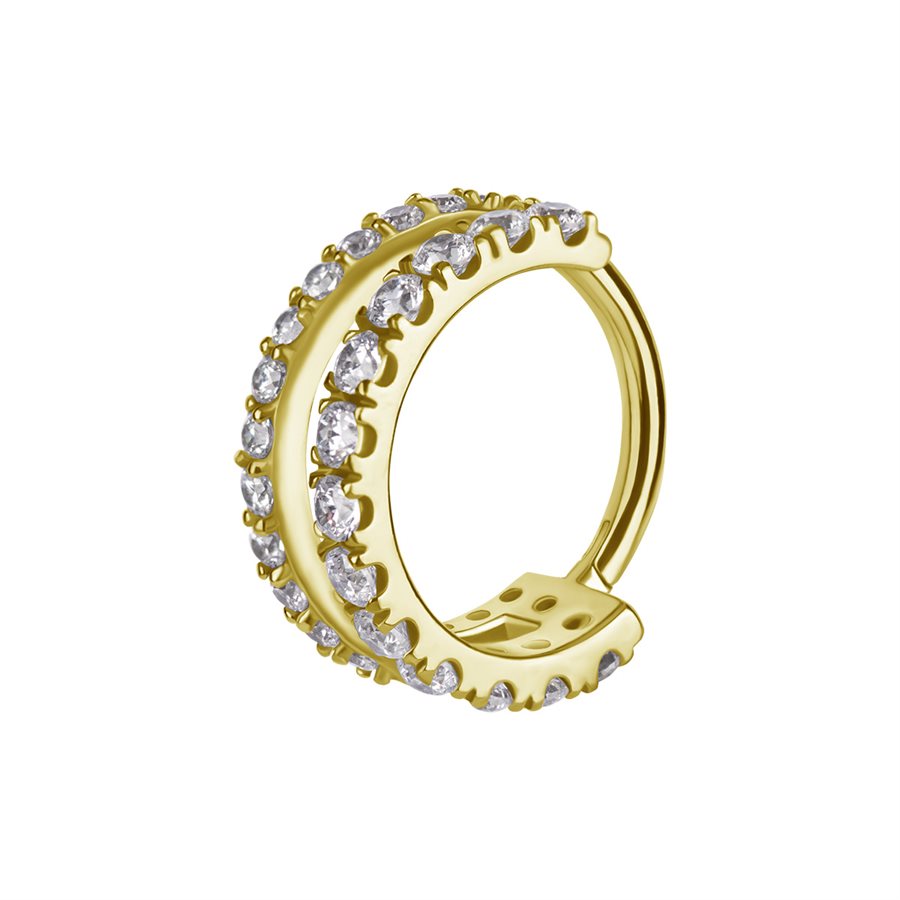 18k gold plated CoCr clicker with jewelled double rings