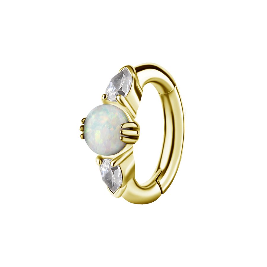 18k gold plated CoCr belly clicker ring w. opal and zirconia