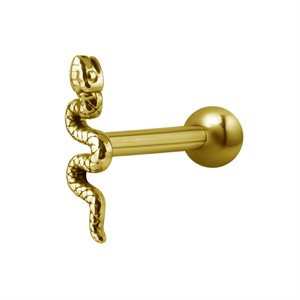 24k gold plated one side internal barbell with snake