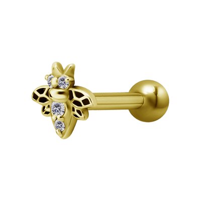 24k gold plated one side internal barbell with jewelled bee