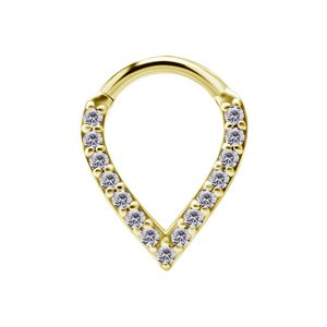 18k gold plated CoCr jewelled V shaped hinged clicker ring