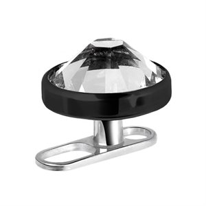 Titanium long hole dermal anchor with black jewelled disc