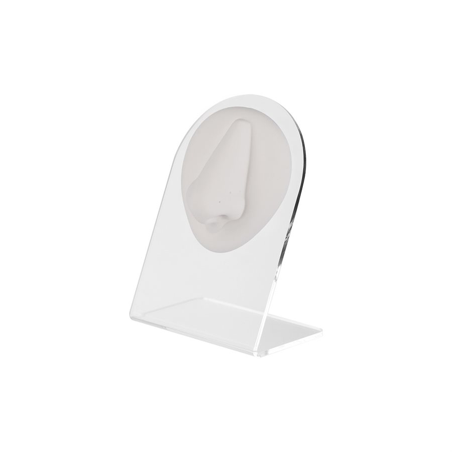 White tattooable nose display on acrylic stand