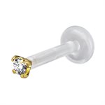 Bioplast push in labret with 18k gold jewelled attachment