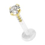 Bioplast push in labret with 18k gold jewelled attachment