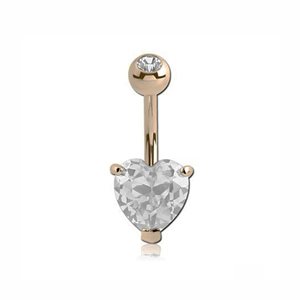 14k gold navel banana set with heart cubic zirconia