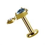 18k gold internal attachment with white and blue topaz