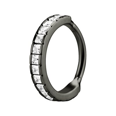 Gun metal steel jewelled hinged clicker ring