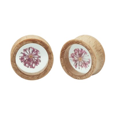 Beech wood plugs with resin filling and flower - sold in pairs