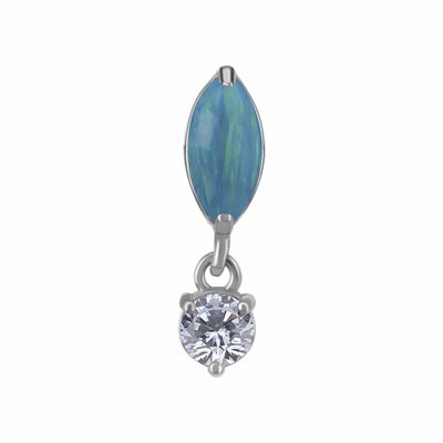 CoCr threadless attachment with opal and dangling zirconia