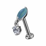 CoCr threadless attachment with opal and dangling zirconia