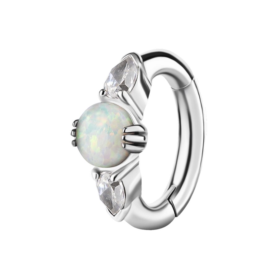 CoCr belly clicker ring with opal and zirconia